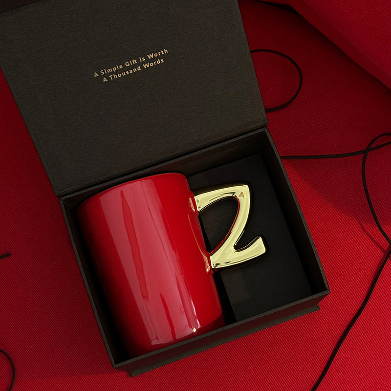 1.0 Letter Mug 手繪金紅陶瓷馬克杯 字母可選-450ml|15oz
