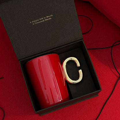 1.0 Letter Mug 手繪金紅陶瓷馬克杯 字母可選-450ml｜15oz