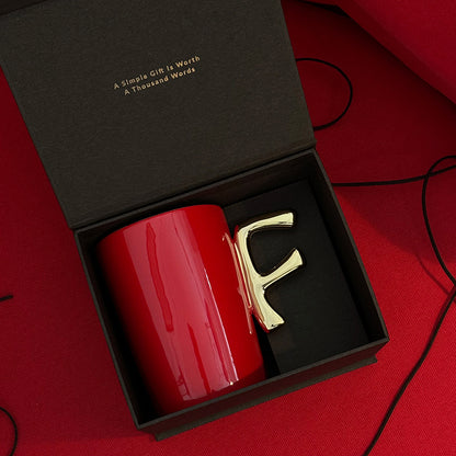 1.0 Letter Mug 手繪金紅陶瓷馬克杯 字母可選-450ml｜15oz