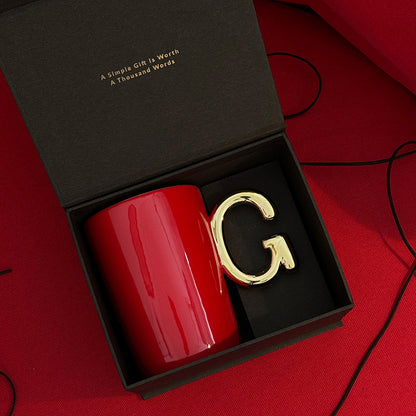 1.0 Letter Mug 手繪金紅陶瓷馬克杯 字母可選-450ml｜15oz