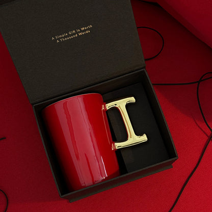 1.0 Letter Mug 手繪金紅陶瓷馬克杯 字母可選-450ml｜15oz