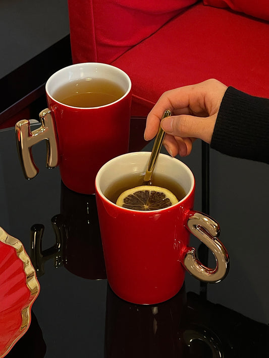 1.0 Letter Mug 手繪金紅陶瓷馬克杯 字母可選-450ml｜15oz