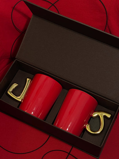 1.0 Letter Mug 手繪金紅陶瓷馬克對杯禮盒 字母可選-450ml｜15oz