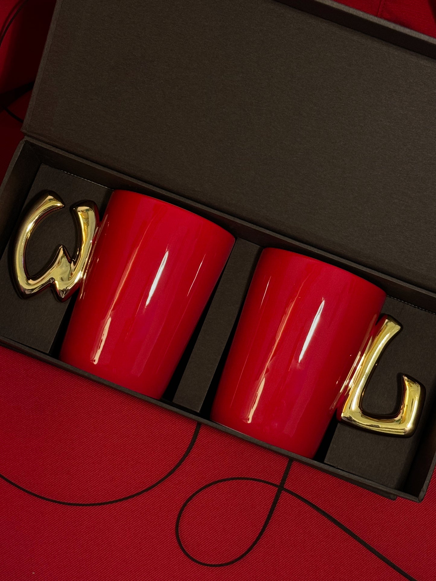 1.0 Letter Mug 手繪金紅陶瓷馬克對杯禮盒 字母可選-450ml｜15oz