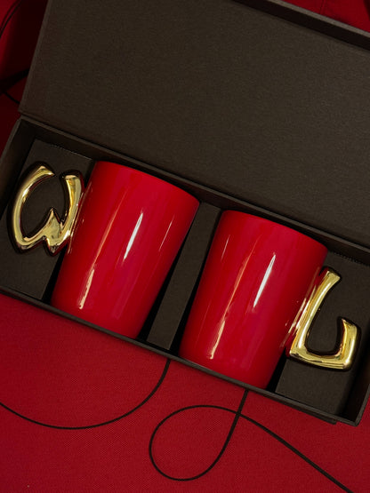 1.0 Letter Mug 手繪金紅陶瓷馬克對杯禮盒 字母可選-450ml｜15oz
