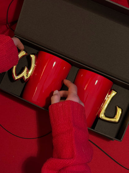 1.0 Letter Mug 手繪金紅陶瓷馬克對杯禮盒 字母可選-450ml｜15oz