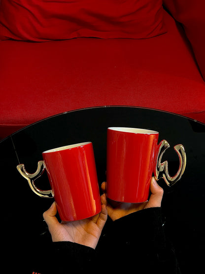 1.0 Letter Mug 手繪金紅陶瓷馬克對杯禮盒 字母可選-450ml｜15oz