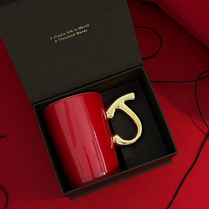 1.0 Letter Mug 手繪金紅陶瓷馬克杯 字母可選-450ml｜15oz