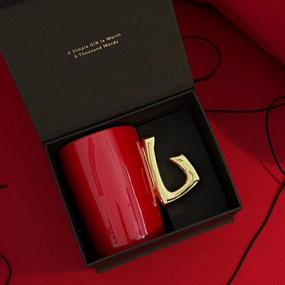 1.0 Letter Mug 手繪金紅陶瓷馬克杯 字母可選-450ml｜15oz