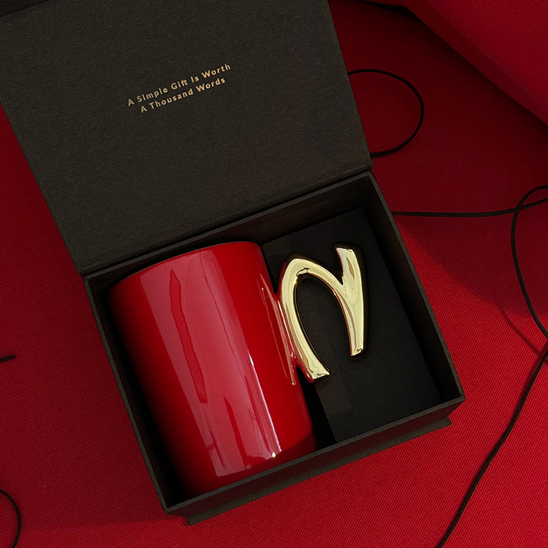 1.0 Letter Mug 手繪金紅陶瓷馬克杯 字母可選-450ml｜15oz