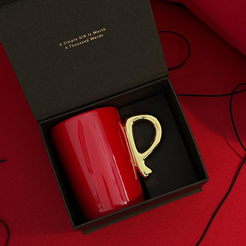 1.0 Letter Mug 手繪金紅陶瓷馬克杯 字母可選-450ml｜15oz