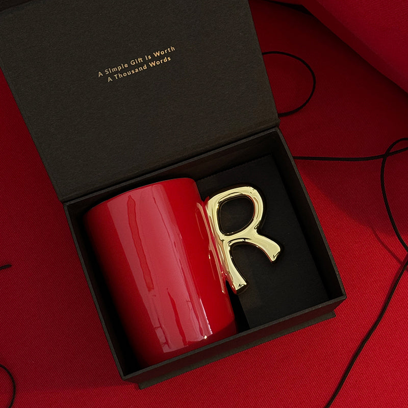 1.0 Letter Mug 手繪金紅陶瓷馬克杯 字母可選-450ml｜15oz