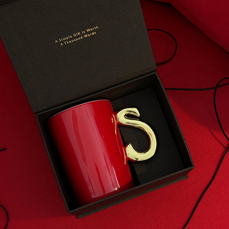 1.0 Letter Mug 手繪金紅陶瓷馬克杯 字母可選-450ml｜15oz