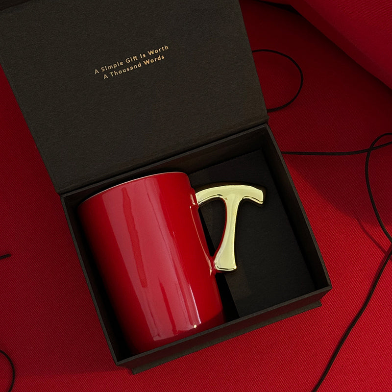 1.0 Letter Mug 手繪金紅陶瓷馬克杯 字母可選-450ml｜15oz