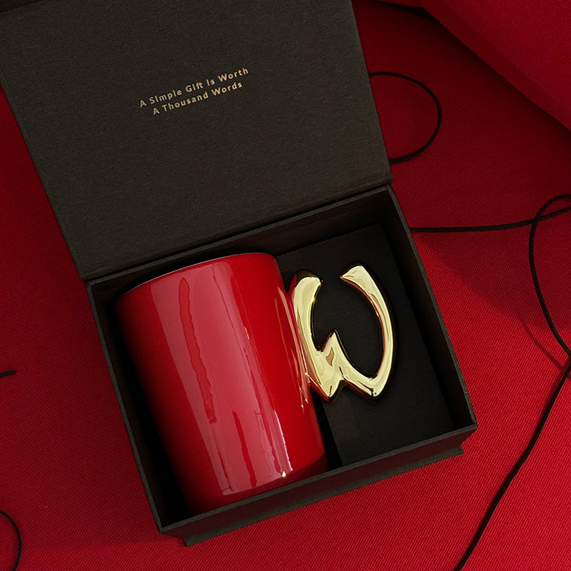 1.0 Letter Mug 手繪金紅陶瓷馬克杯 字母可選-450ml｜15oz